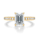 Signature Solitaire Emerald Engagement Ring - Yellow Gold Pavé Band - Front View