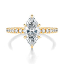 Signature Solitaire Marquise Engagement Ring - Yellow Gold Pavé Band - Front View