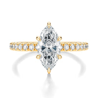 Signature Solitaire Marquise Engagement Ring - Yellow Gold Pavé Band - Front View