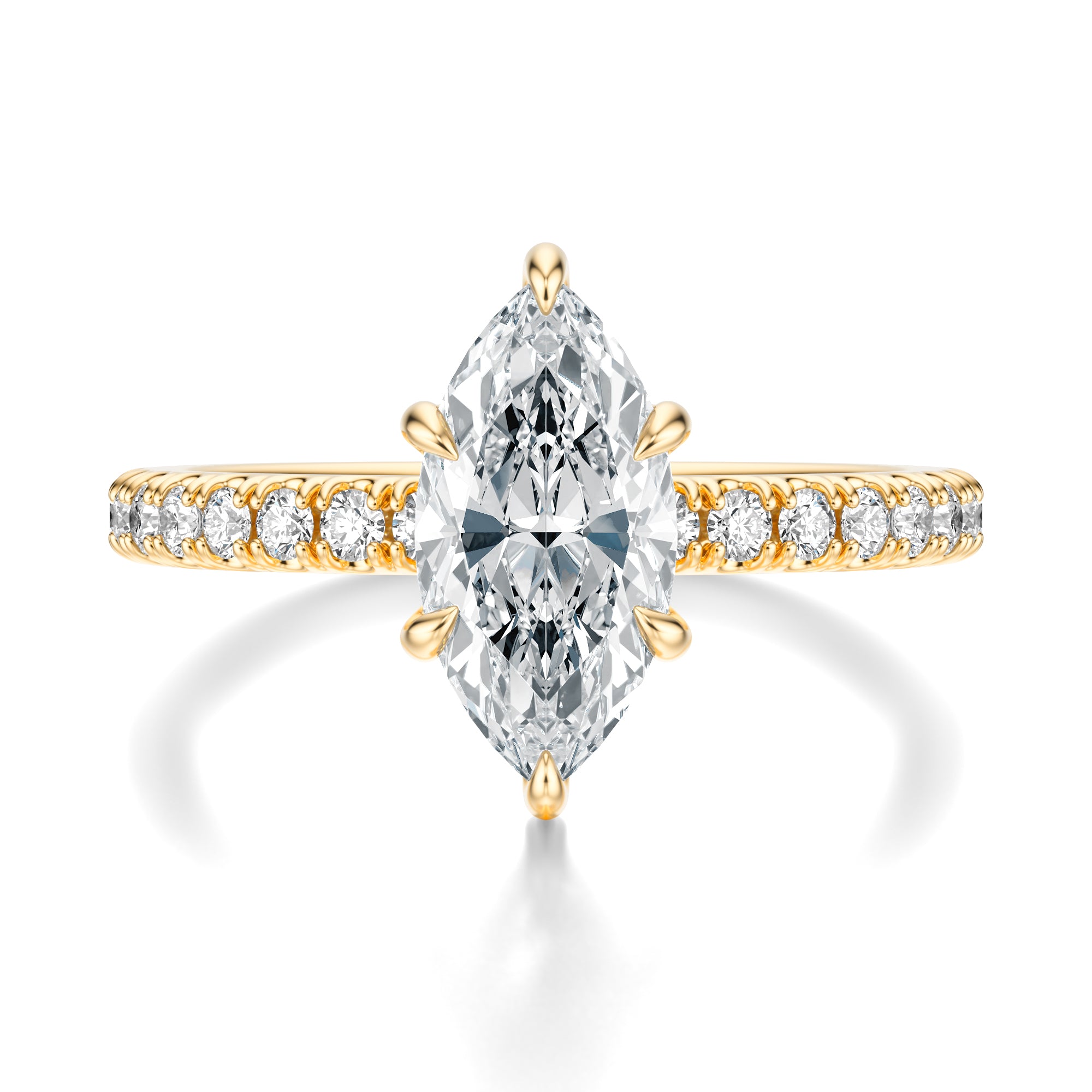 Signature Solitaire Marquise Engagement Ring - Yellow Gold Pavé Band - Front View