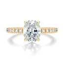 Signature Solitaire Oval Engagement Ring - Yellow Gold Pavé Band - Front View