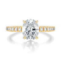 Signature Solitaire Oval Engagement Ring - Yellow Gold Pavé Band - Front View