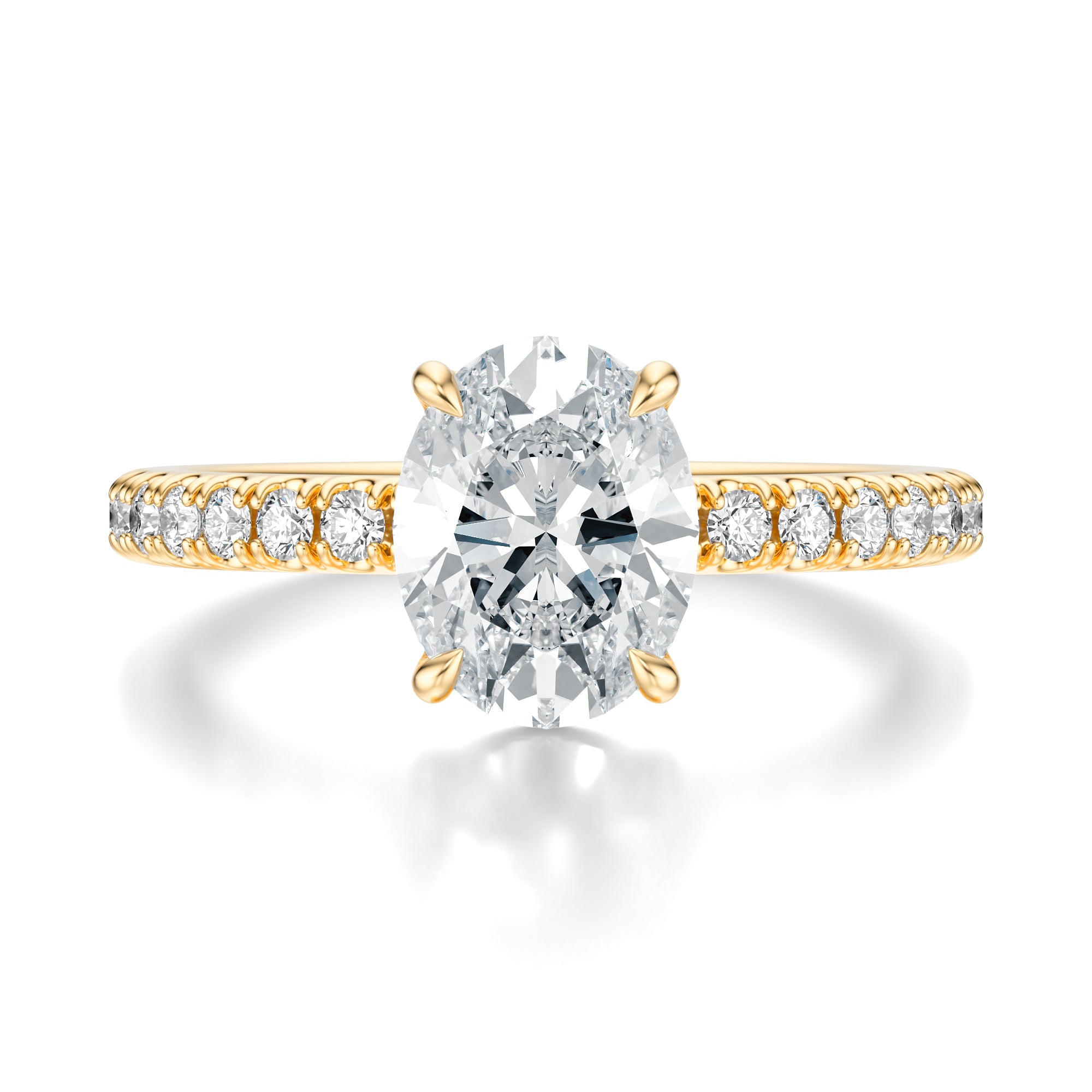 Signature Solitaire Oval Engagement Ring - Yellow Gold Pavé Band - Front View