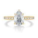 Signature Solitaire Pear Engagement Ring - Yellow Gold Pavé Band - Front View
