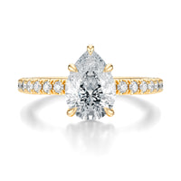 Signature Solitaire Pear Engagement Ring - Yellow Gold Pavé Band - Front View