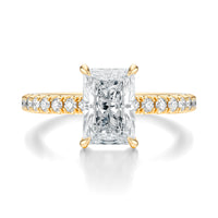 Signature Solitaire Radiant Engagement Ring - Yellow Gold Pavé Band - Front View
