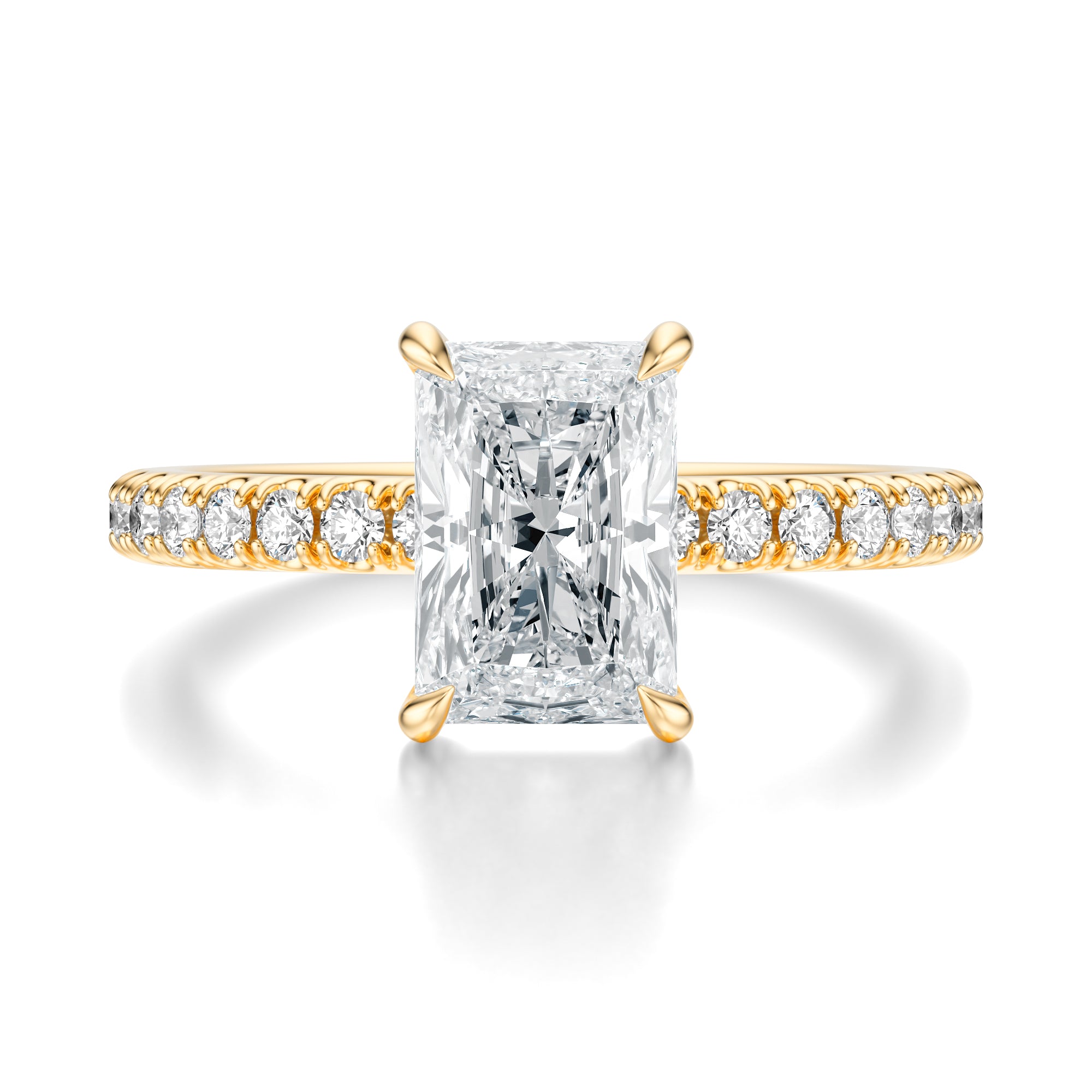 Signature Solitaire Radiant Engagement Ring - Yellow Gold Pavé Band - Front View