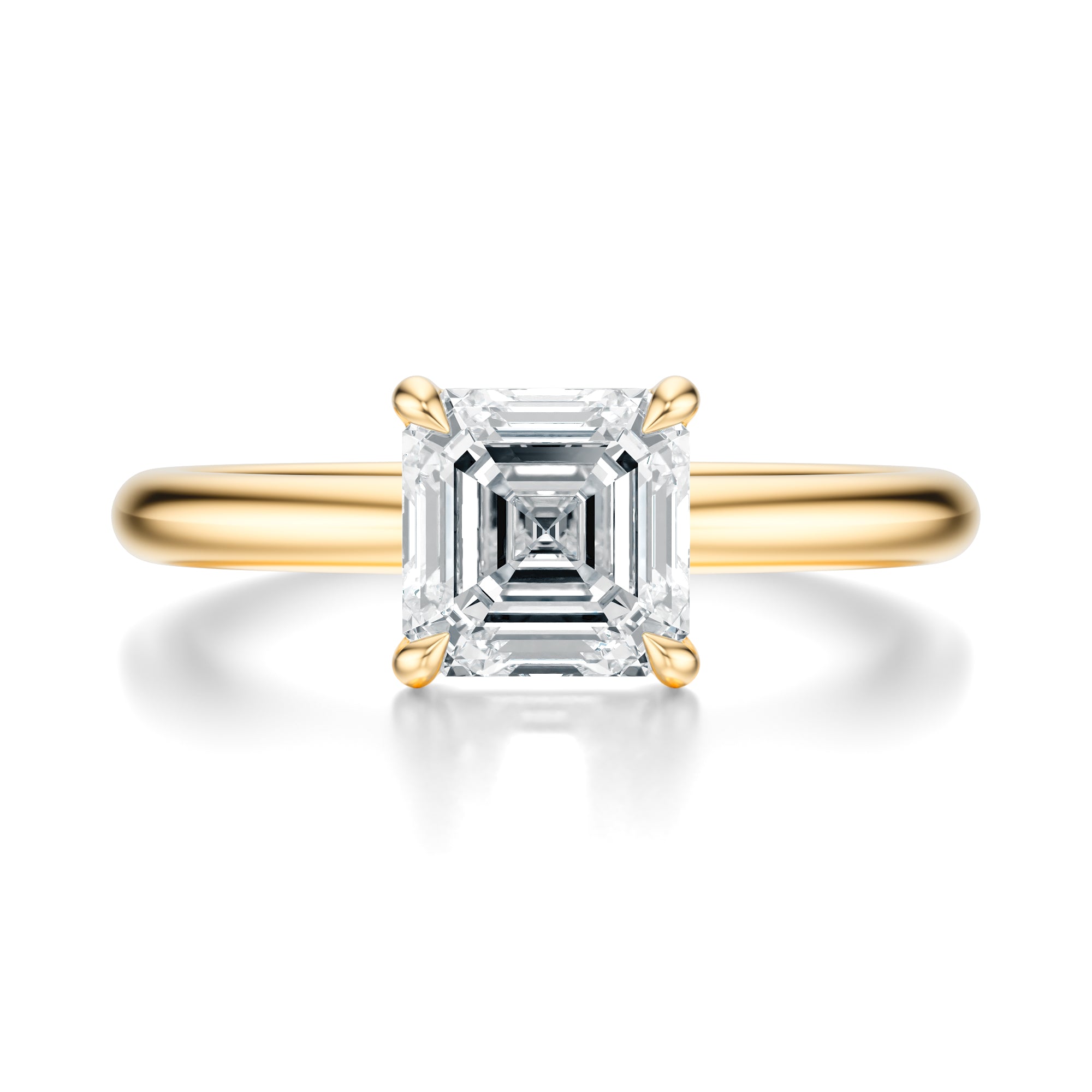 Signature Solitaire Asscher Engagement Ring - Yellow Gold Polished Band - Front View