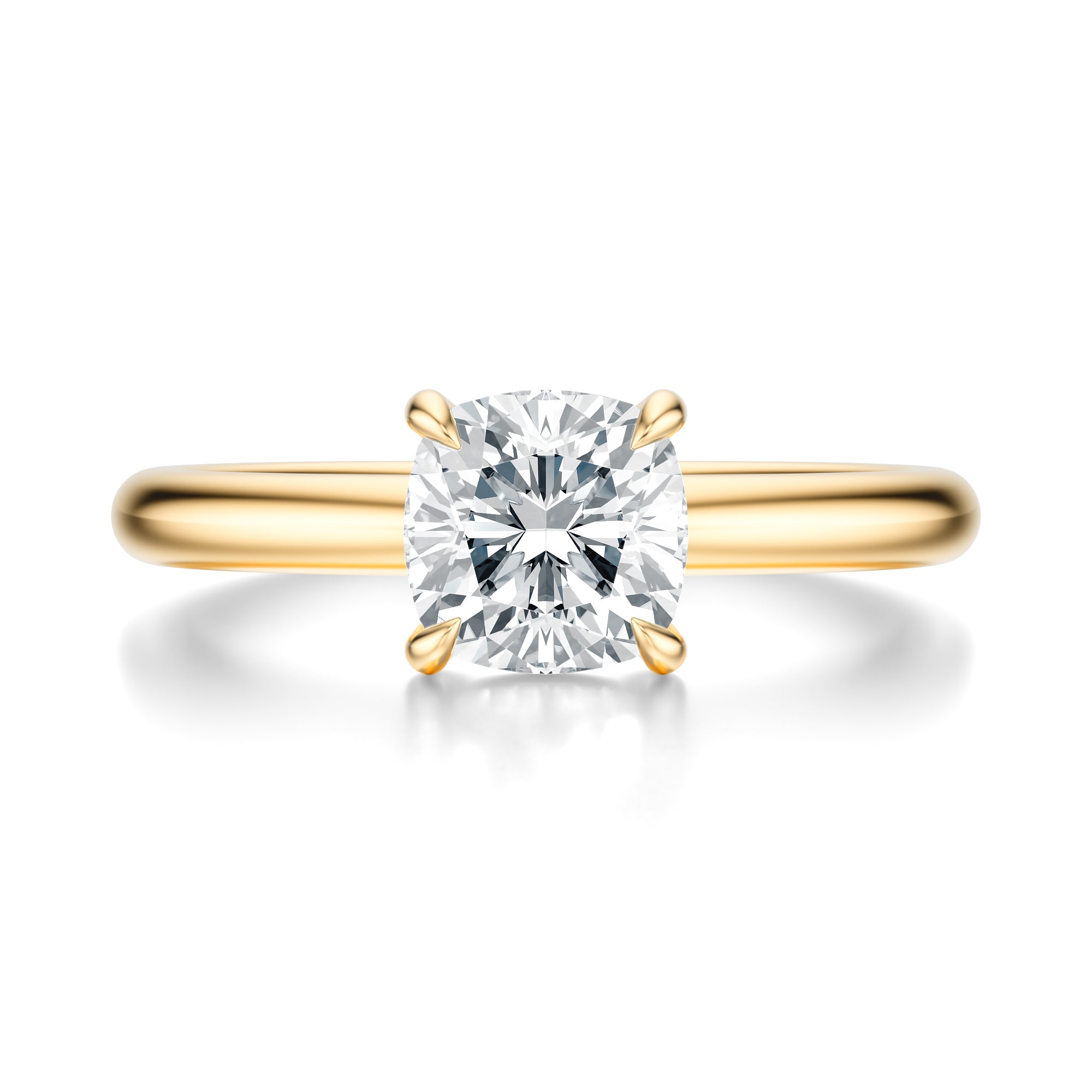 Signature Solitaire Cushion Engagement Ring - Yellow Gold Polished Band - Front View