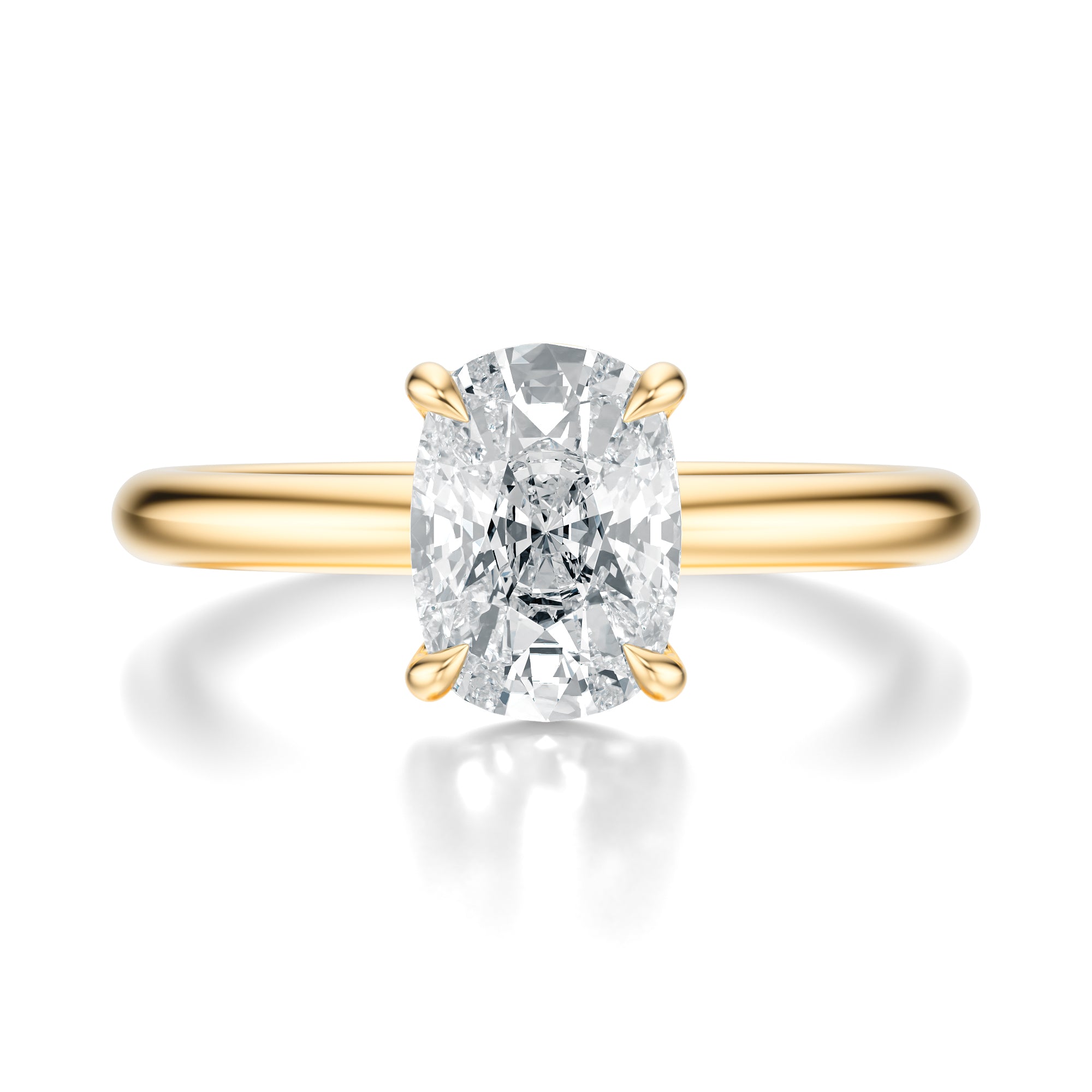 Signature Solitaire Elongated Cushion Engagement Ring - Yellow Gold Polished Band - Front View