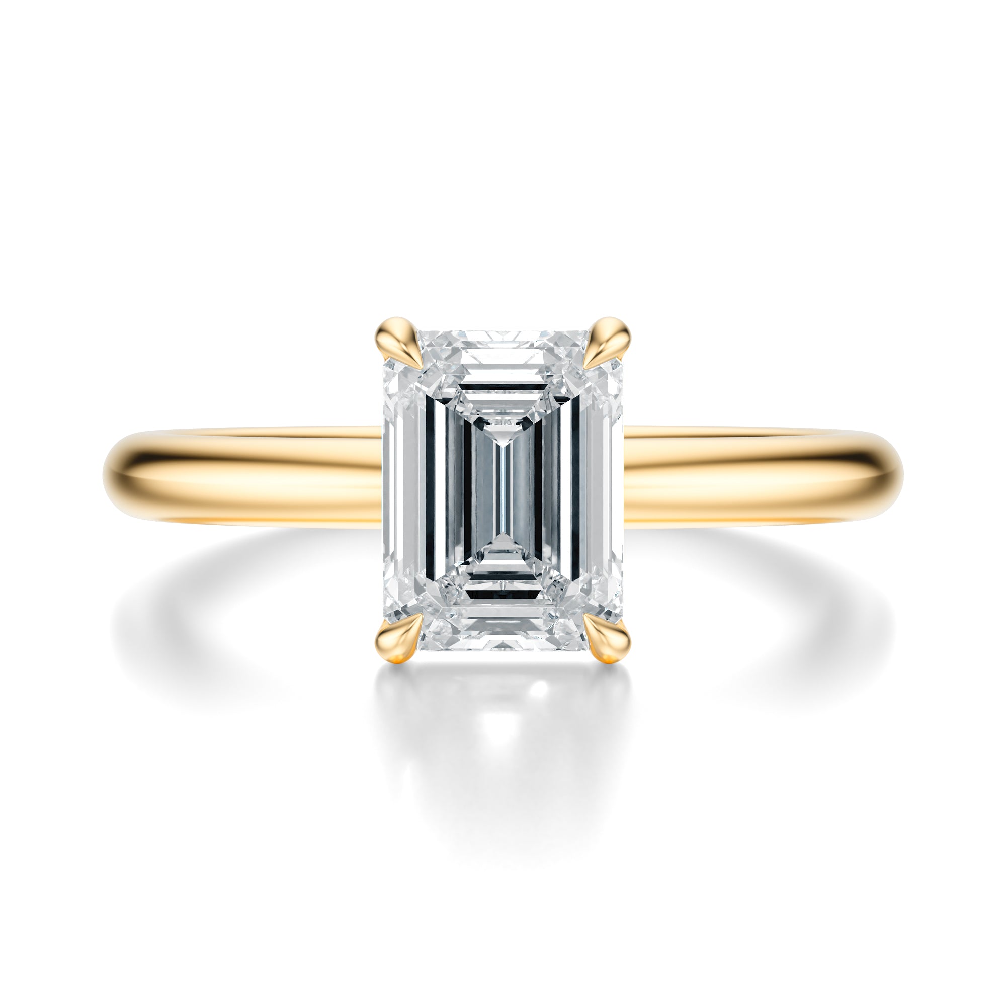 Signature Solitaire Emerald Engagement Ring - Yellow Gold Polished Band - Front View