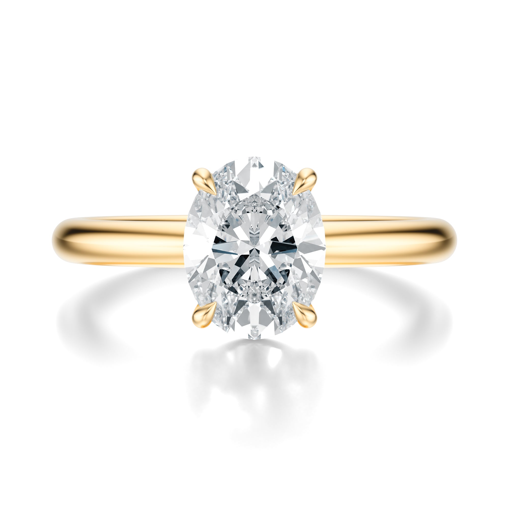 Signature Solitaire Oval Engagement Ring - Yellow Gold Polished Band - Front View