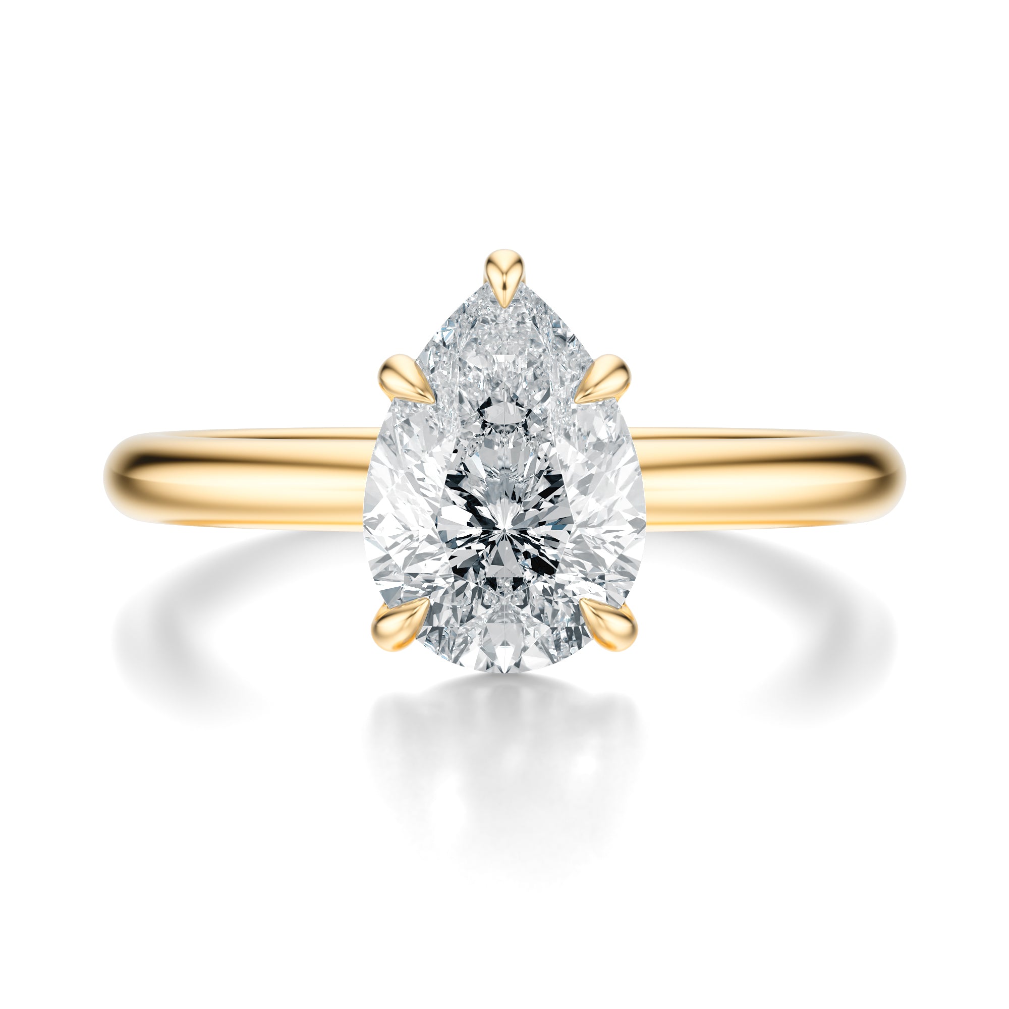 Signature Solitaire Pear Engagement Ring - Yellow Gold Polished Band - Front View