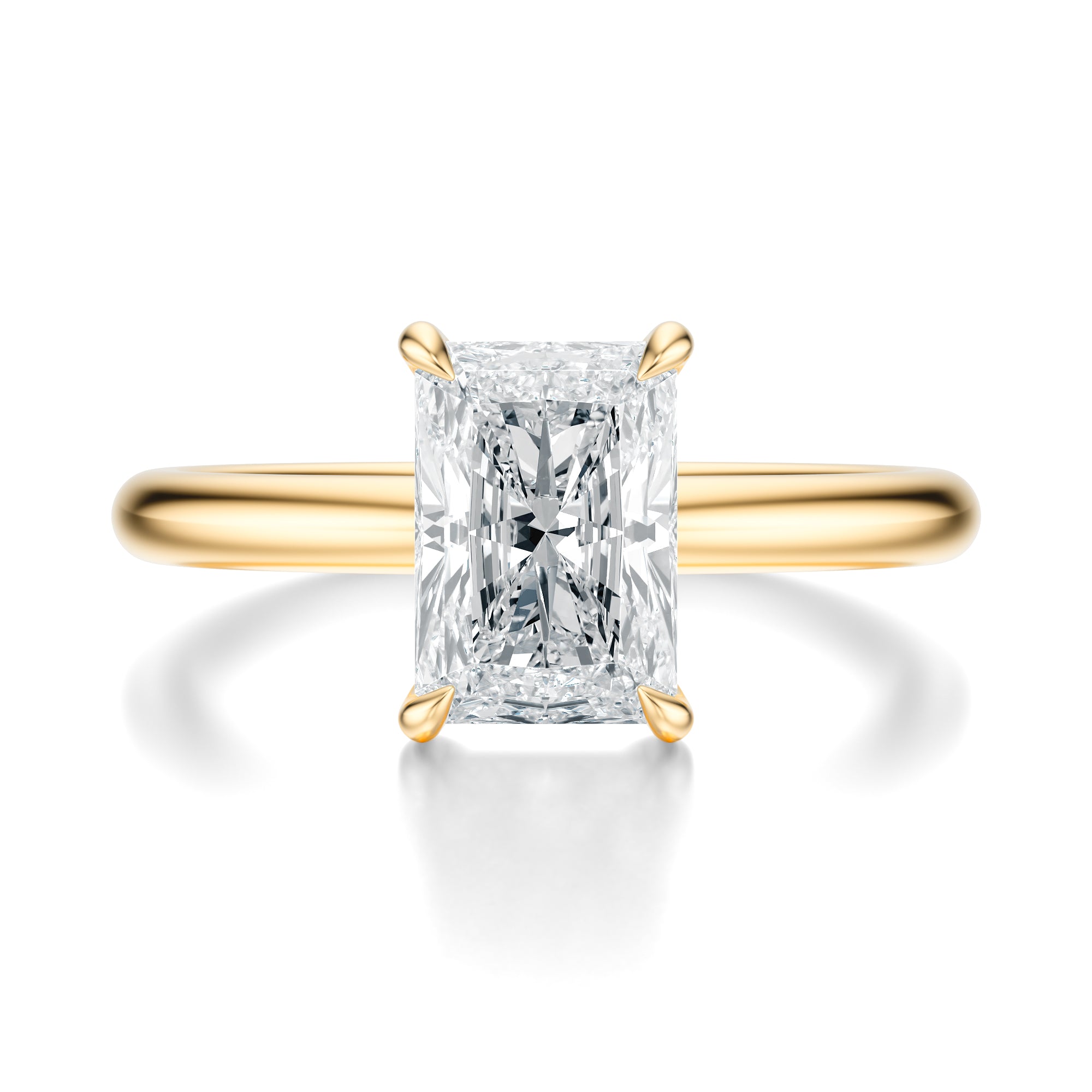 Signature Solitaire Radiant Engagement Ring - Yellow Gold Polished Band - Front View