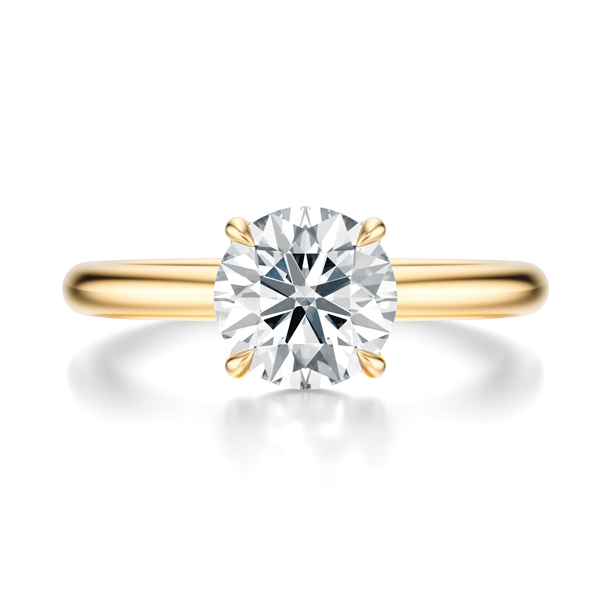 Signature Solitaire Round Engagement Ring - Yellow Gold Polished Band - Front View