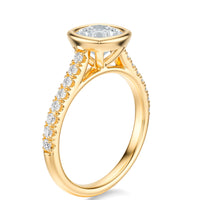 Signature Bezel Cushion Engagement Ring - Yellow Gold Pavé Band - Side View