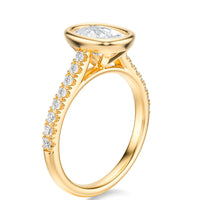 Signature Bezel Elongated Cushion Engagement Ring - Yellow Gold Pavé Band - Side View