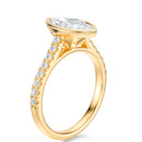 Signature Bezel Marquise Engagement Ring - Yellow Gold Pavé Band - Side View