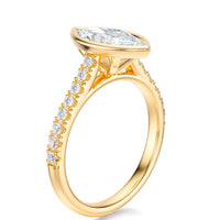 Signature Bezel Marquise Engagement Ring - Yellow Gold Pavé Band - Side View