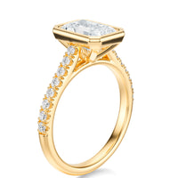 Signature Bezel Radiant Engagement Ring - Yellow Gold Pavé Band - Side View