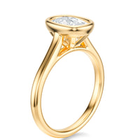 Signature Bezel Elongated Cushion Engagement Ring - Yellow Gold Polished Band - Side View
