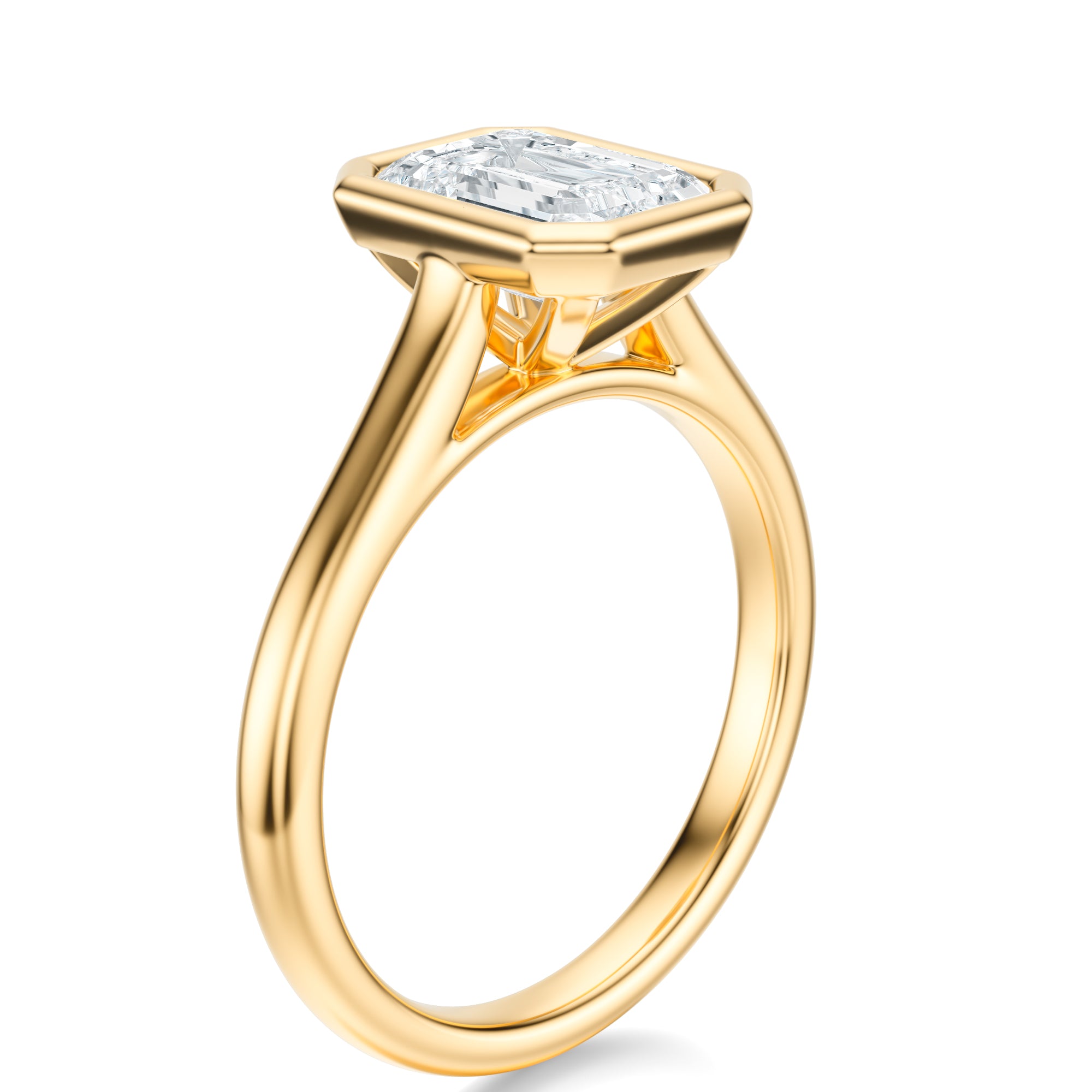 Signature Bezel Emerald Engagement Ring - Yellow Gold Polished Band - Side View