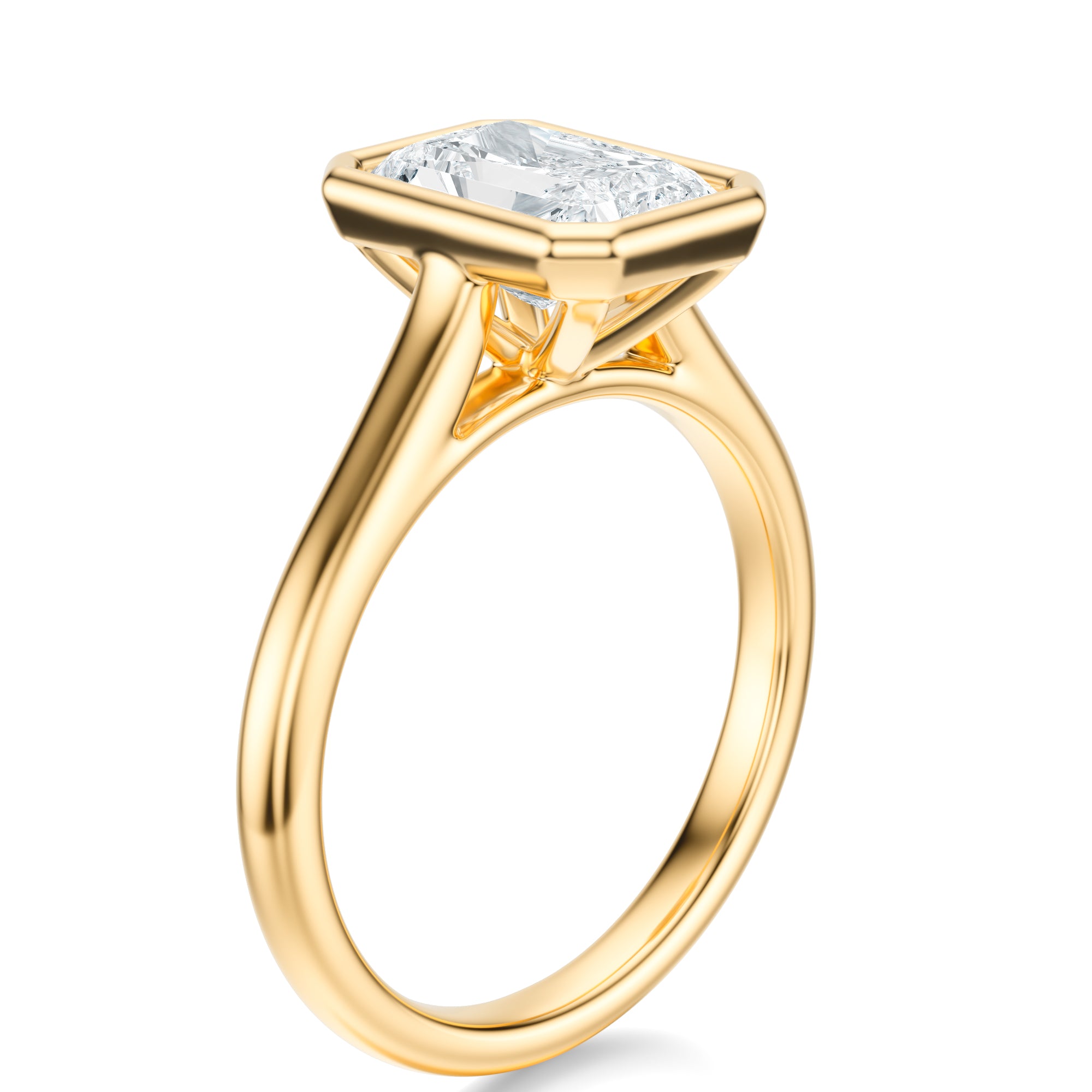 Signature Bezel Radiant Engagement Ring - Yellow Gold Polished Band - Side View