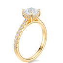 Signature Cathedral Hidden Halo Cushion Engagement Ring - Yellow Gold Pavé Band - Side View