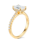 Signature Cathedral Hidden Halo Emerald Engagement Ring - Yellow Gold Pavé Band - Side View