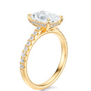 Signature Cathedral Hidden Halo Radiant Engagement Ring - Yellow Gold Pavé Band - Side View