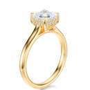 Signature Cathedral Hidden Halo Asscher Engagement Ring - Yellow Gold Polished Band - Side View