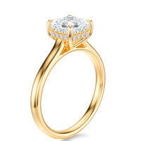Signature Cathedral Hidden Halo Asscher Engagement Ring - Yellow Gold Polished Band - Side View