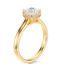 Signature Cathedral Hidden Halo Cushion Engagement Ring - Yellow Gold Polished Band - Side View