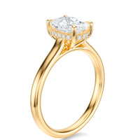Signature Cathedral Hidden Halo Elongated Cushion Engagement Ring - Yellow Gold Polished Band - Side View