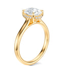 Signature Cathedral Hidden Halo Oval Engagement Ring - Yellow Gold Polished Band - Side View