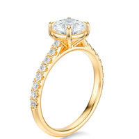 Signature Cathedral Cushion Engagement Ring - Yellow Gold Pavé Band - Side View