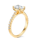 Signature Cathedral Elongated Cushion Engagement Ring - Yellow Gold Pavé Band - Side View
