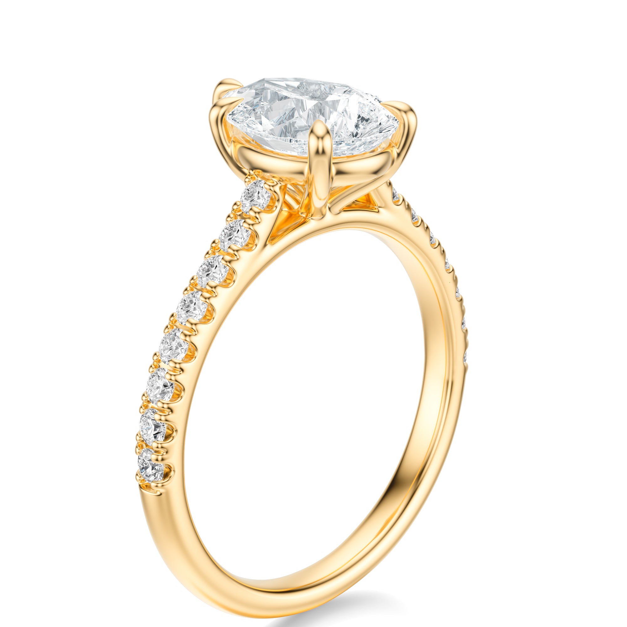 Signature Cathedral Pear Engagement Ring - Yellow Gold Pavé Band - Side View