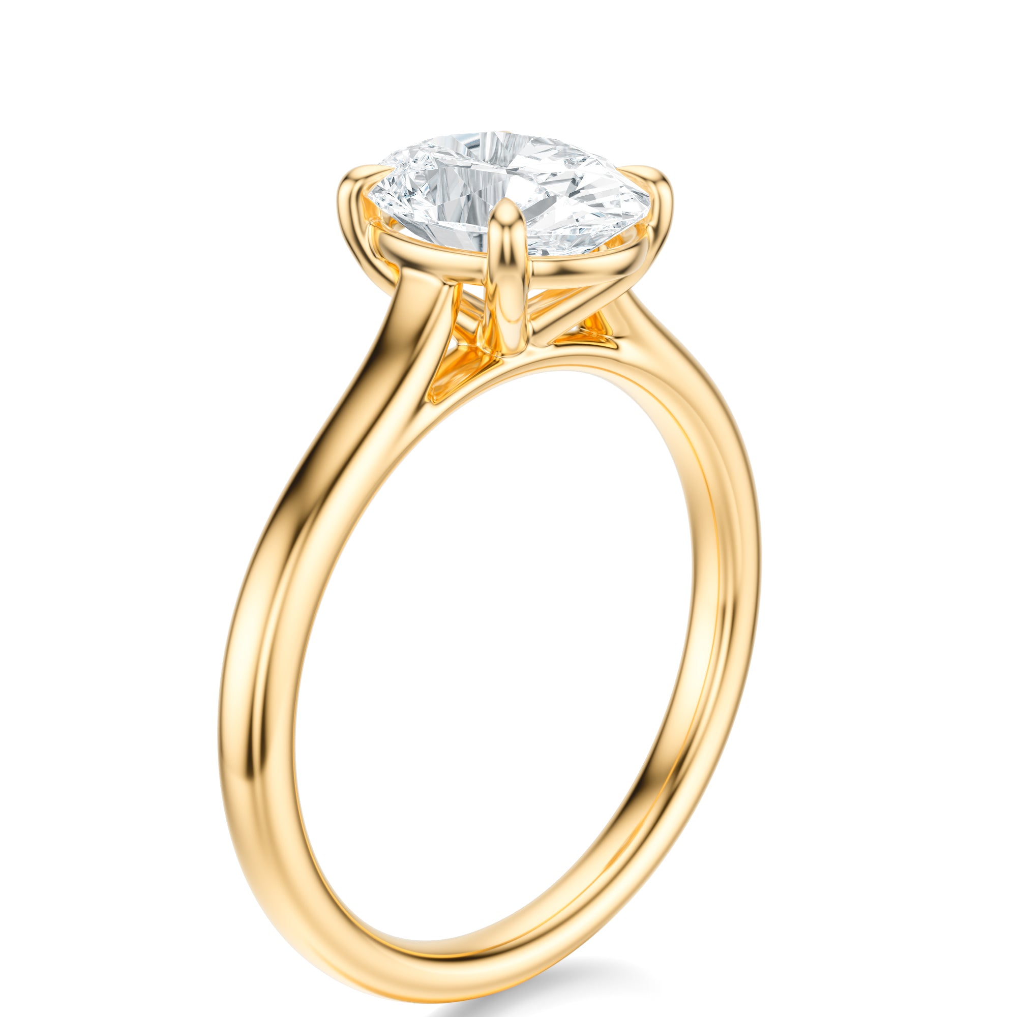 Signature Cathedral Oval Engagement Ring - Yellow Gold Polished Band - Side View