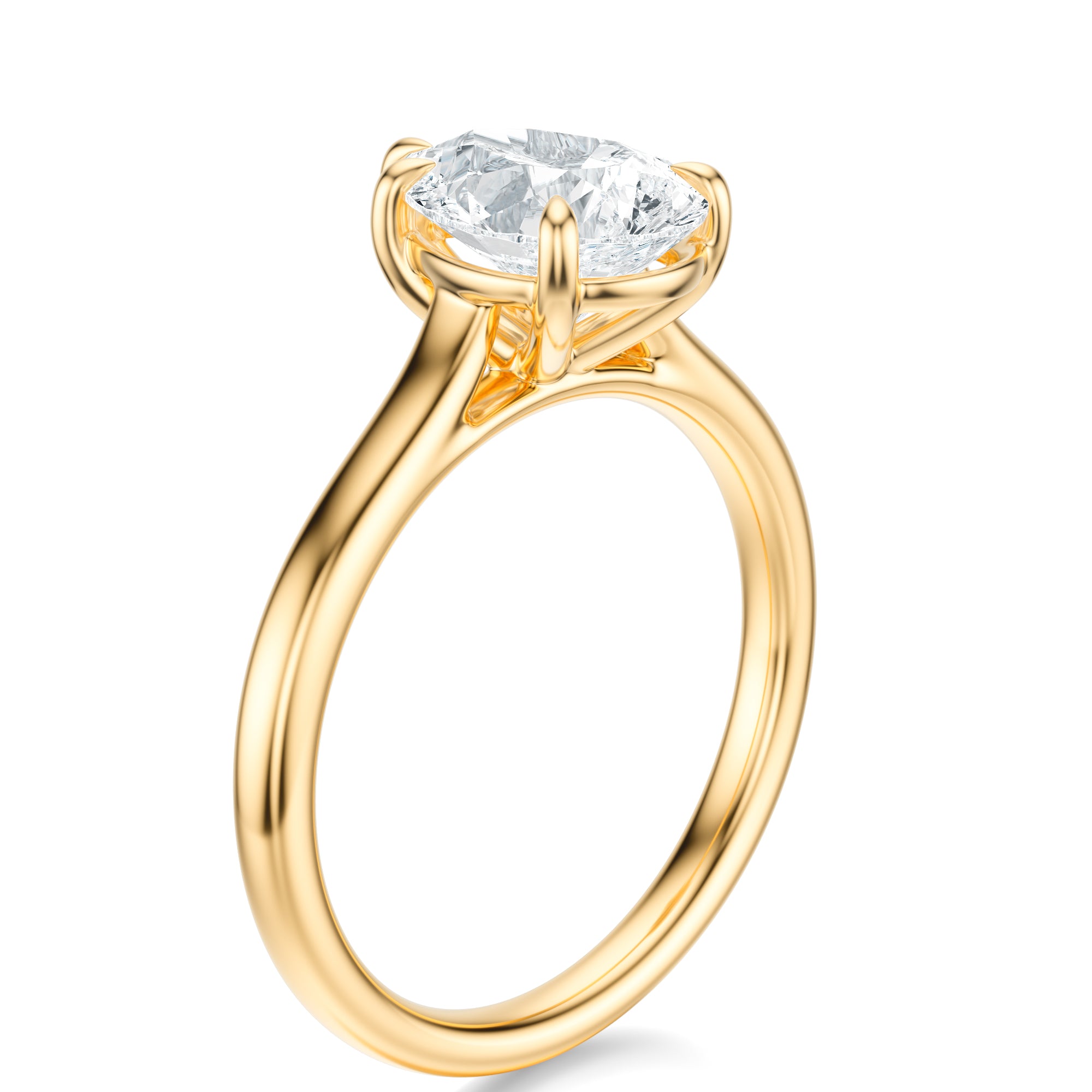 Signature Cathedral Pear Engagement Ring - Yellow Gold Polished Band - Side View