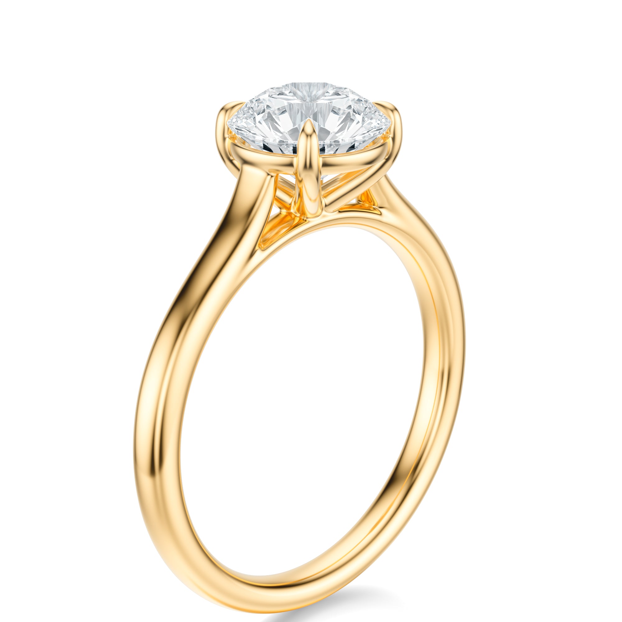 Signature Cathedral Round Engagement Ring - Yellow Gold Polished Band - Side View