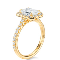 Signature Halo Emerald Engagement Ring - Yellow Gold Pavé Band - Side View