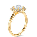 Signature Halo Cushion Engagement Ring - Yellow Gold Polished Band - Side View