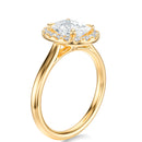 Signature Halo Elongated Cushion Engagement Ring - Yellow Gold Polished Band - Side View