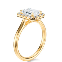 Signature Halo Emerald Engagement Ring - Yellow Gold Polished Band - Side View