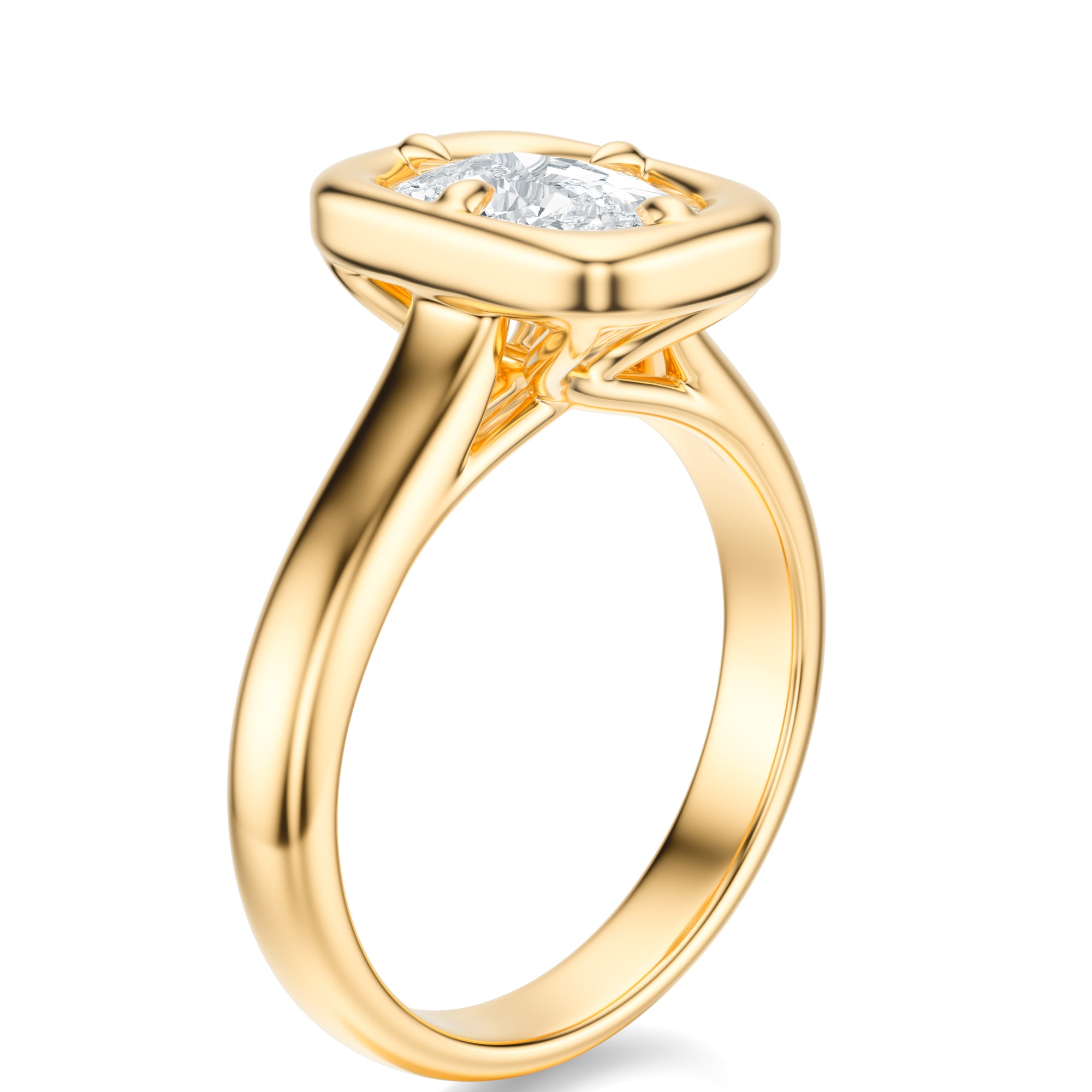 Signature Heirloom Bezel Elongated Cushion Engagement Ring - Yellow Gold Polished Band - Side View