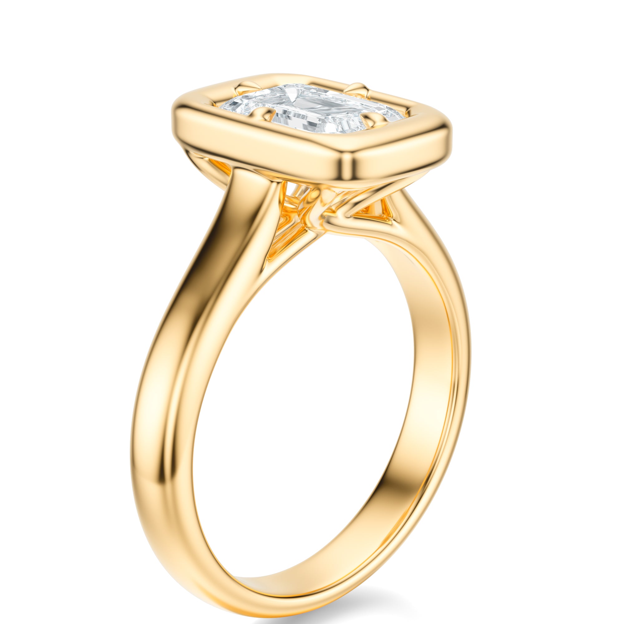 Signature Heirloom Bezel Emerald Engagement Ring - Yellow Gold Polished Band - Side View