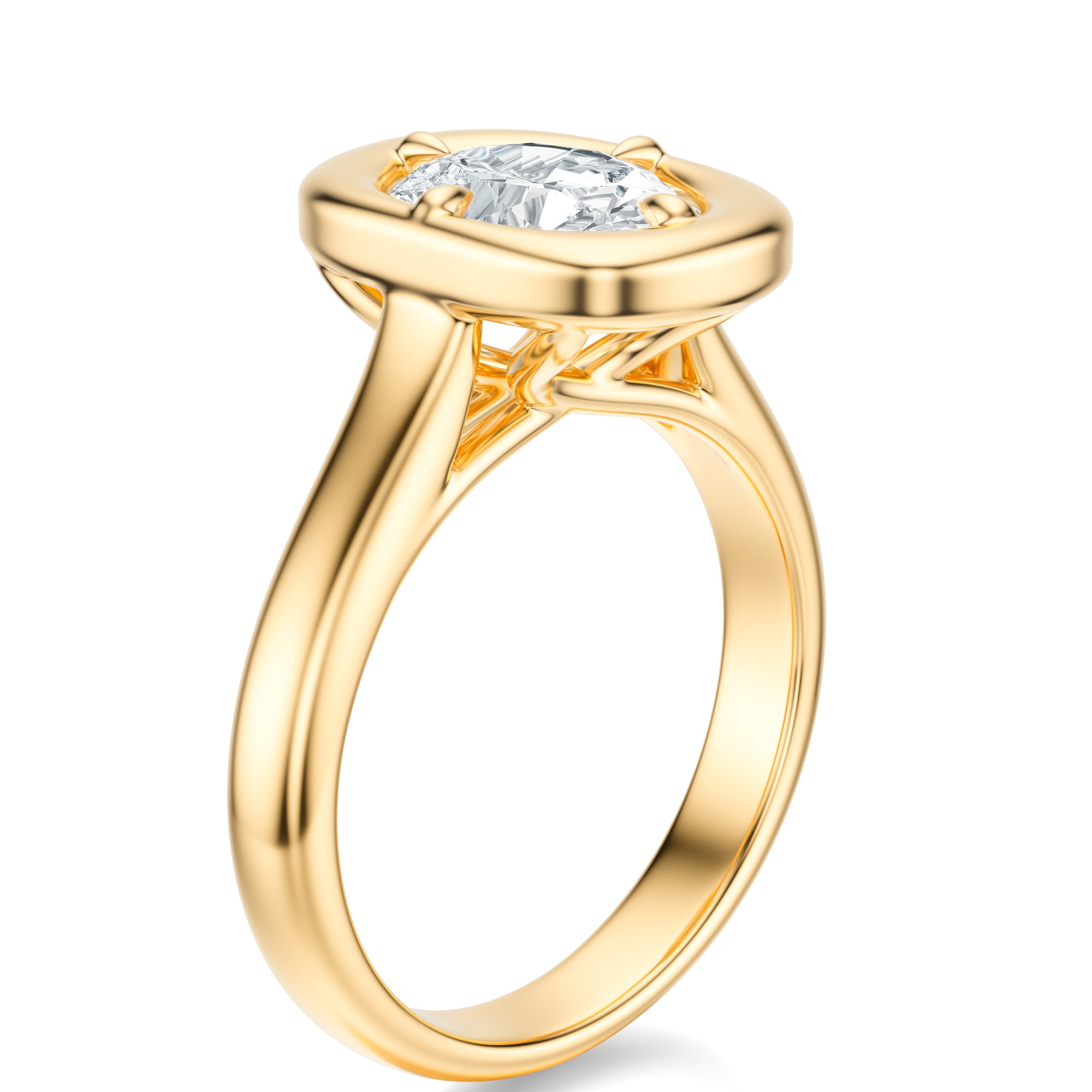 Signature Heirloom Bezel Oval Engagement Ring - Yellow Gold Polished Band - Side View