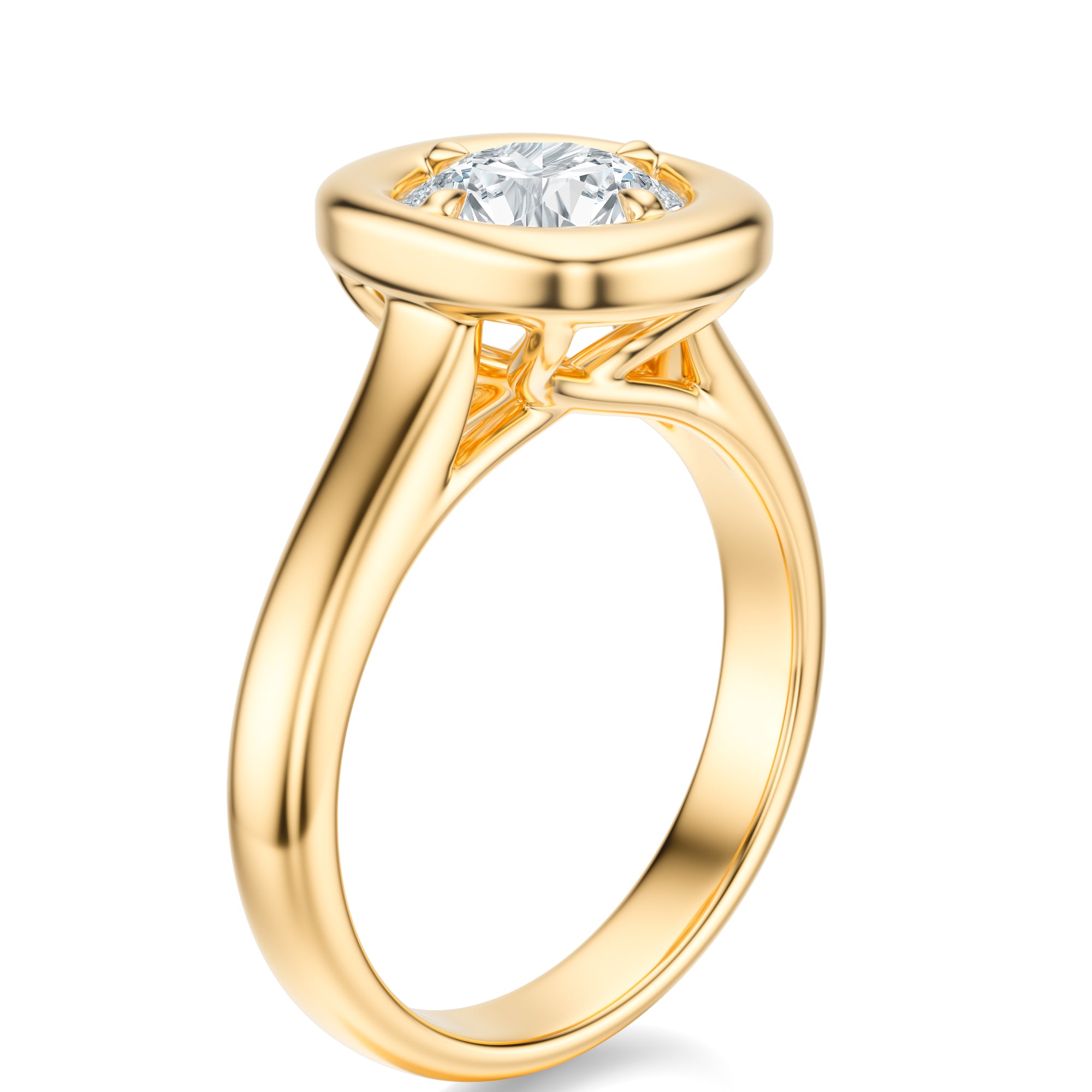 Signature Heirloom Bezel Round Engagement Ring - Yellow Gold Polished Band - Side View