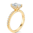 Signature Hidden Halo Emerald Engagement Ring - Yellow Gold Pavé Band - Side View